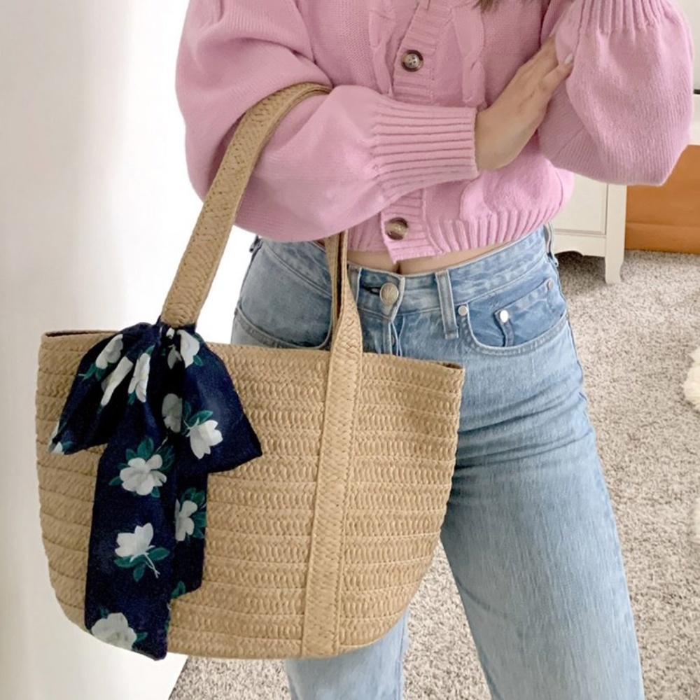 Draper James Straw Bag with Floral Scarf